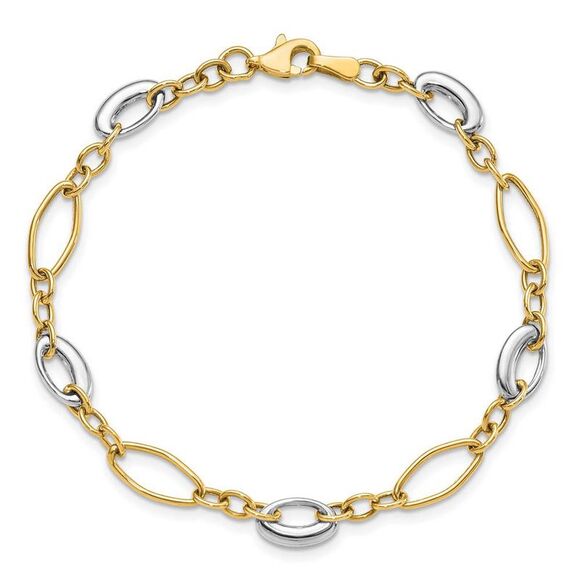 14k Two Tone Gold 6mm Polished Oval Link Chain Bracelet, 7.25 Inch - Picture 4 of 6
